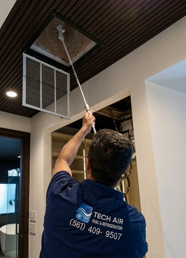 Exposed ductwork in a ceiling — the system being cleaned in this service
