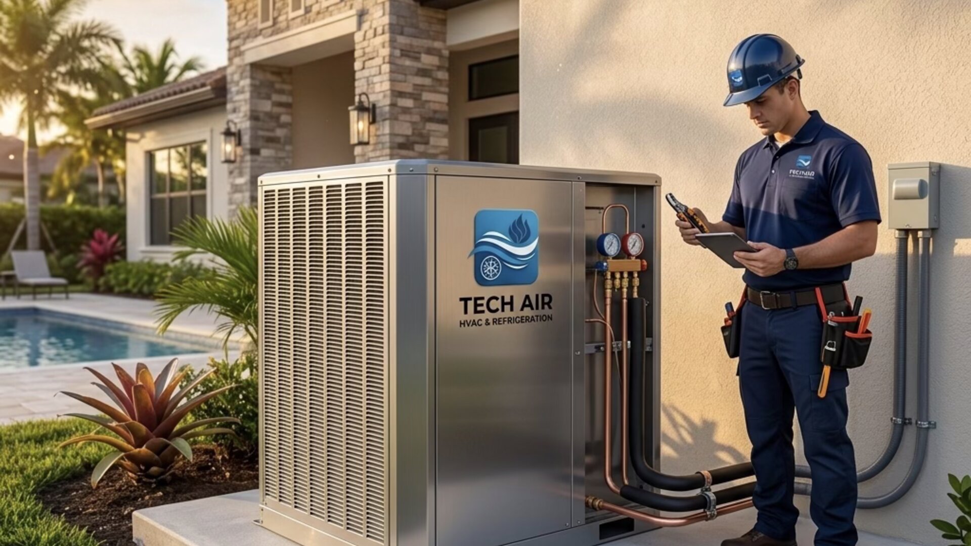 New construction home exterior in South Florida — HVAC projects and renovations